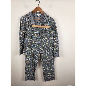Vera Bradley Notch Collar Womens Blue Enchanted Woodland Pajama Set Size Med